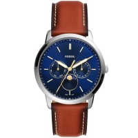 【FOSSIL】Neutra Minimalist 三眼月相男皮帶錶-42m(FS5903)