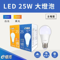 【E極亮】 LED E27 25W 高效燈泡 球泡 白光 黃光 【2入組】