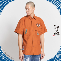 EDOKATSU 江戶勝 大漁系列 徽章工裝短袖襯衫-男-黃褐色
