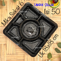 Mika Sekat 6 Uk 18 isi 50 pcs Warna Hitam untuk Dus Nasi 18x18 cm Mika Sekat 6 Lauk Hitam Uk 18 cm E