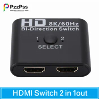 PzzPss 8K 60Hz HDMI Switch Splitter Bi-Direction 4K 60Hz HDMI Switcher 1x2/2x1 For PC Laptop Xbox PS3/4 to Monitor Projector