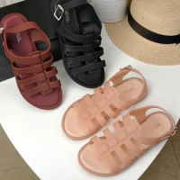 2024 Women Jelly Shoes Rome Sandals Women Hollow out Jelly Sandals Adult Female Flat Sweet Summer Shoes