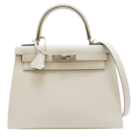 【二手名牌BRAND OFF】HERMES 愛馬仕 奶昔白色 Epsom牛皮 Kelly 28 凱莉 兩用包 銀扣 U刻
