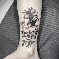 Hình xăm thảo dược, Geisha Ukiyo-e Nhật Bản, không thấm nước, lâu dài, Unisex, với nước ép Geisha, c