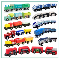 MT-2 Hot Train Set Magnetic Toy Car Children's Track Accessories Manual Sliding Puzzle Wooden Compatible With Various Track Gift