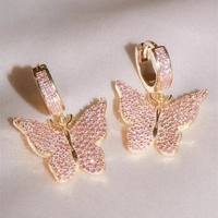New Hot Trendy Butterfly Earrings for Women Aesthetic Pink CZ Gold Color Silver Butterflies Statement Jewelry