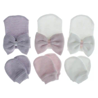 3 Pcs/set Simple Newborn Baby Births Cap Glove Set Soft Cotton Kids Infants Anti-scratch Gloves Hat Gifts