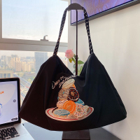 免運 購物袋 自制日系小眾包包女甜甜圈刺繡環保袋購物袋布袋ball chain斜挎包 快速出貨