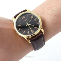 卡西歐 CASIO金框咖色皮革錶 低調知性 有保固【NEC34】原廠公司貨