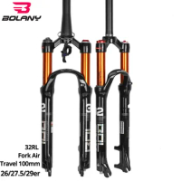 Bolany Magnesium Alloy MTB Bicycle Fork Supension Air 26/27.5/ 29er Inch Mountain Bike 32 RL100mm Fork For A Bicycle Accessories