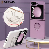 Luxury Ring Stand Magnetic Phone Case For Samsung Galaxy Z Flip 5 Flip 4 Bracket Skin Feel Silicone Cover For Samsung Z Flip 5 4