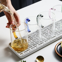 玻璃杯套裝北歐水具家用冷水壺簡約現代客廳花茶具水杯帶托盤杯架