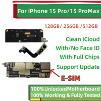 Full Chips Working Support iOS Update For iPhone 15 Pro Max / 15Pro Motherboard Clean iCloud Logic Board, E-SIM A + Plate