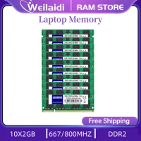 Weilaidi 10pcs RAM DDR2 2GB PC2-5300 PC2-6400S DDR2 667 MHz 800MHz Laptop Memory 200pin 1.8V SO-DIMM Used Wholesale