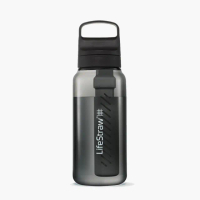 【LifeStraw】Go 提蓋二段式過濾生命淨水瓶 1L｜黑色(濾水瓶 登山 健行 露營 旅遊 急難 求生)