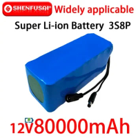 100% Capacity 3s8p 18650 Battery Pack 12V 80Ah 18650 Lithium Battery Protection Board 80000mAh for Inverter Miner's Lamp+BMS