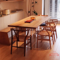 白蠟木餐桌椅組合現代簡約長方形家用實木飯桌原木亞克力懸浮餐桌