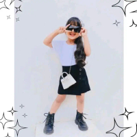 setelan rok celana anak perempuan Rocela anak perempuan 1-8 tahun kaos Polos Abu Hitam Katun drill