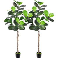 Faux Plants Fiddle Leaf Fig Tree - 63'' Tall Fake Ficus Lyrata Plants With Pots Home Garden Decorations Artificial Plant Decor