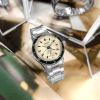 SEIKO 精工 PRESAGE 復刻60年代 動力儲存顯示 機械錶 不鏽鋼手錶-米白色/41mm