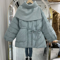 2023 winter new down jacket women's short knitting shawl waist slim Korean 90% white duck down coat