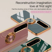 Electroplated Silicone Ring Case For Sony Xperia 1 IV Case Anti-Knock 6D Stand Cover for Sony Xperia1 IV Case