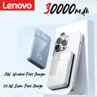 Lenovo 30000mAh Magnetic Qi Wireless Charger Power Bank 22.5W Mini Powerbank Portable For iPhone Samsung Huawei Fast Charging