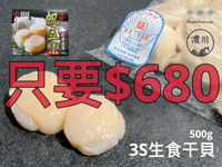 【灃川生鮮】北海道3S生食干貝 500g