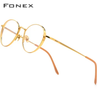 FONEX Pure Titanium Glasses Frame Men Ultralight Retro Round Eyeglasses Frames Women Eyewear 879