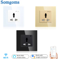 Universal WiFi Smart Wall Socket 13A Outlet Glass Panel Tuya APP Remote Control Works with Echo Alexa Google Home
