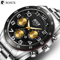Bosck Men's Fashion Trend 30M Waterproof Business Quartz Watch Multi-Time Zone Luminous Luxury Watch With Stainless Steel Strap