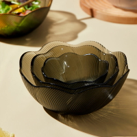 日式金邊透明沙拉玻璃碗家用浮雕水果碗北歐創意ins風網紅甜品碗