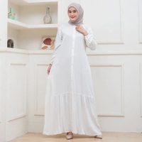 LC - Gamis Rayon Twill Premium Tebal Gamis Rayon Polos Super Baju Muslim Busui Kancing Depan L Putih