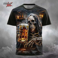 Free Customization Sport Jersey Beer 3D Gothic Horror Skull Men's Printed Party Street Casual T-Shir