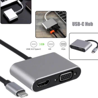 2in1 USB C Docking Station Type-C Thunderbolt3 to 4K UHD 1080P VGA Video Converter Adapter Compatible for Macbook Samsung S9 Dex