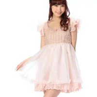 Japan Girl's Party Dress Liz Lisa Lace Mesh Organza Bow Decorated Ruffle Trim Satin Lining Woven Formal Dresses