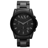 【A|X Armani Exchange】Armani Exchange 戰士風範三眼計時運動腕錶-黑+晶鑽-AX2093