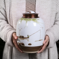 大號純手繪陶瓷茶葉罐一斤裝密封儲存罐家用白茶紅茶普洱茶防潮罐