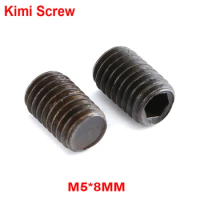 50 Pcs M5*8MM Kimi Set Screws Black Carbon Steel Metric Thread Grub Screws 8mm Length Hexagon Socket Screws