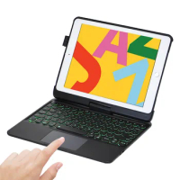 For iPad 9.7 2018 Smart 360 Swivel Rotating LED Backlit Wireless Bluetooth Touchpad Keyboard Case Stand Cover With Pencil Holder