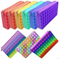 New Creative Silicone Sensory Pop Fidget It Pencil Case Press Bubble Decompression Pencil Case Study Stationery Storage Bag
