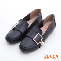 ZUCCA-珍珠金屬皮革平底鞋-黑-z6809bk