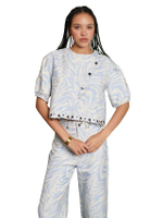 เสื้อเบลาส์ผู้หญิง ลายม้าลาย Serena Zebra 3SS25 สีฟ้า