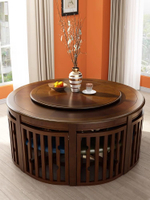 美式餐桌大理石椅餐桌組合實木家用小戶型轉盤多功能隱形飯桌圓桌