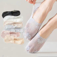 Breathable Mesh Lace Socks Casual Soft Elastic Flower Bow Hosiery Sox Ultra-thin Low-cut Liners Socks High Heel Shoe