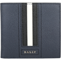 BALLY TRASAI 經典紅白條紋八卡對折短夾(靛藍)