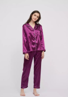 Shapes and Curves Basic Long Sleeves Silk Pajama Set Lounge Wear Sleepwear
