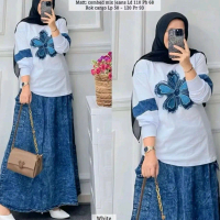 novia set rok Dress wanita muslimah Gamis baju midi muslim gaun lebaran oneset hijab satu set setela