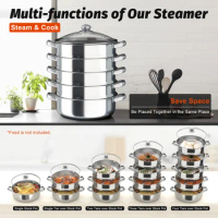 5 Tier Stainless Steel Food Steamer Vegetable Steamer Pot Cookware with Lid 26/30cm