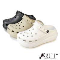 【Pretty】女鞋 防水洞洞鞋 雨鞋 布希鞋 穆勒鞋 涼拖鞋 鞋釦 厚底(白色、米色、黑色)